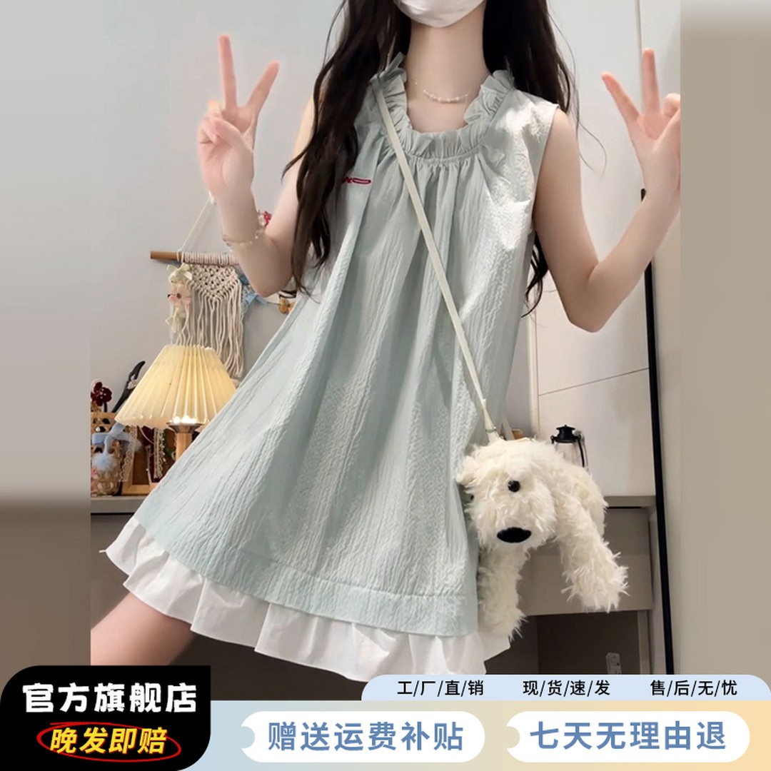 法式黄色无袖背心连衣裙子女装夏lolita洛丽塔连