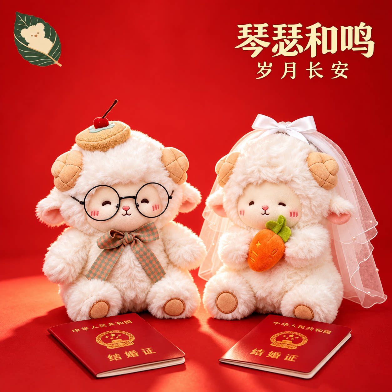 可爱小羊压床娃娃一对结婚礼物