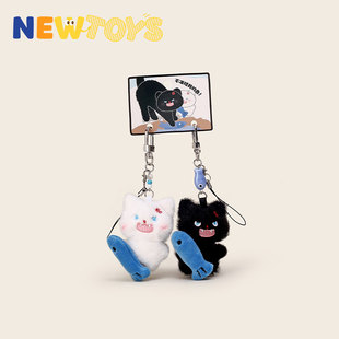 NewToys炸毛小猫鱼毛绒公仔情侣一对书包包挂件U盘手机链钥匙扣女