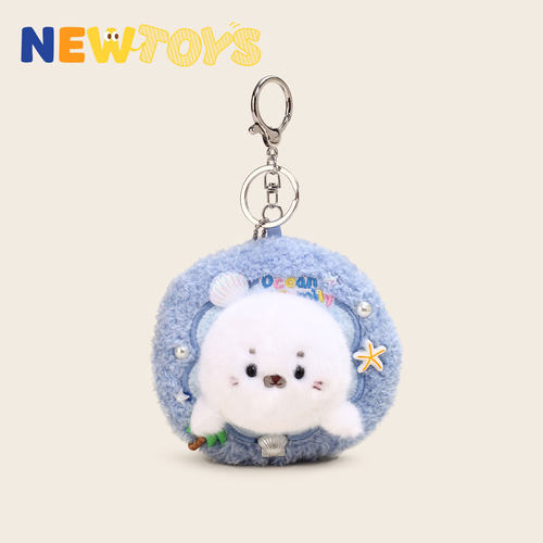 NewToys 可爱高级感海洋花环海豹鲨鱼乌龟玩偶公仔书包挂件钥匙扣