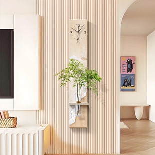 客厅钟表挂画水培绿植奶油风装饰画电视背景墙玄关静音时钟挂钟