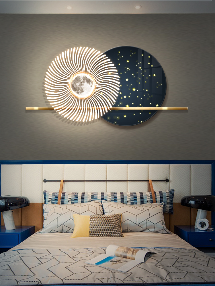 卧室星空发光装饰画简约床头led氛围灯壁画轻奢高级感晶瓷挂画