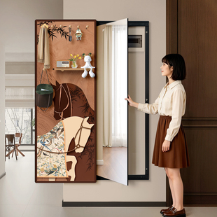隐藏式全身镜电表箱装饰画洞洞板中古风推拉镜子配电箱遮挡穿衣镜
