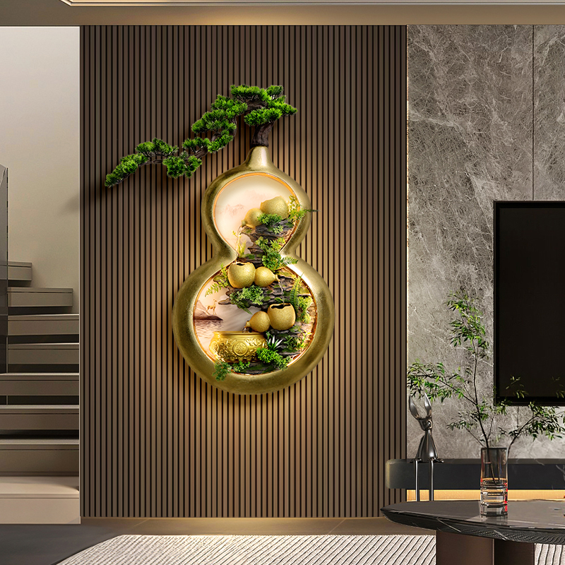 新中式格栅背景墙壁灯装饰画流水生财茶室立体浮雕装饰画2025新款图片