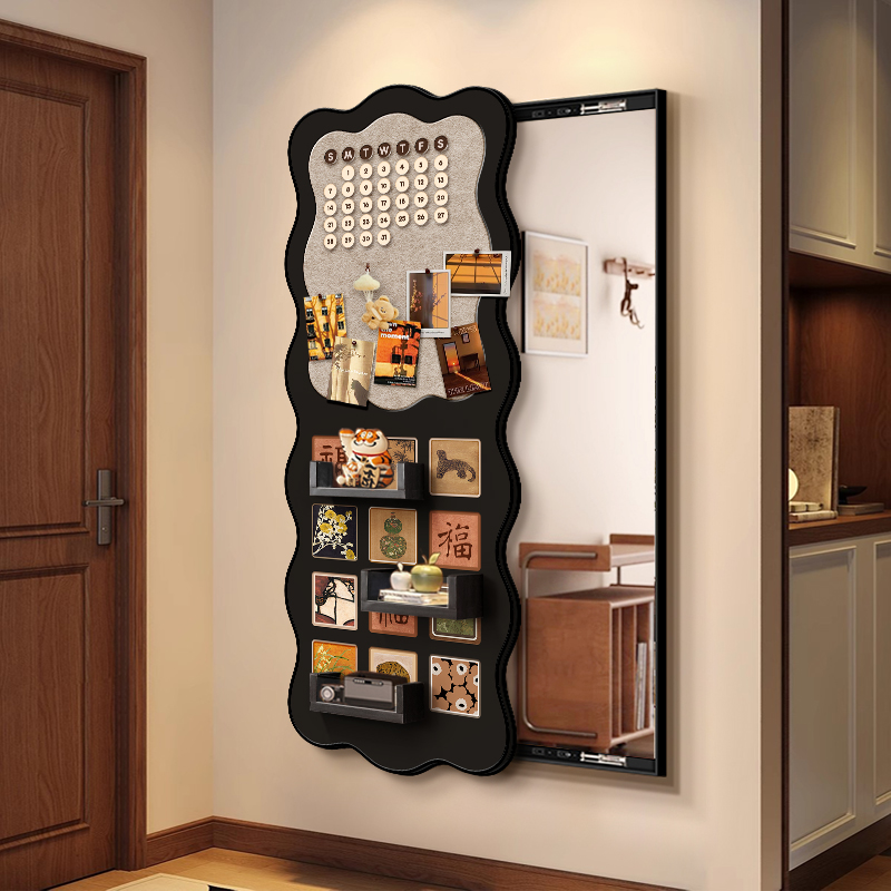 中古风推拉镜隐藏式全身镜子画玄关可置物穿衣镜衣帽间试衣镜挂画