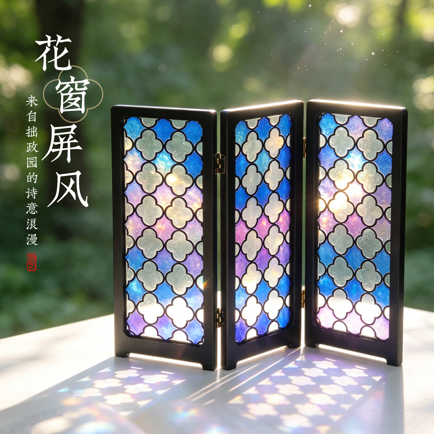 拙政园琉璃花窗屏风摆件图片