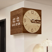 中古风客厅挂钟2025新款 双面转角时钟万年历免打孔静音钟表挂墙