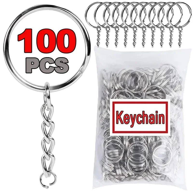 50/100pcs Metal Blank Keyring Keychain Split Rings DIY Keyfo