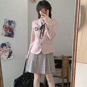 墨秋JK制服原创设计冶川女子樱花粉收腰小西装 短款 外套上衣女