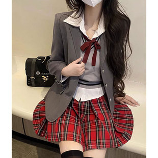 墨秋jk原创设计徽榭高校制服上衣日系校供感灰色西装 外套女清仓