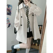 新款 墨秋JK制服风信子中长款 风衣冬季 奶咖色外套女小个子好看大衣