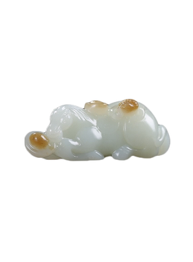 和田玉生肖马猴手把件玉石糖白玉