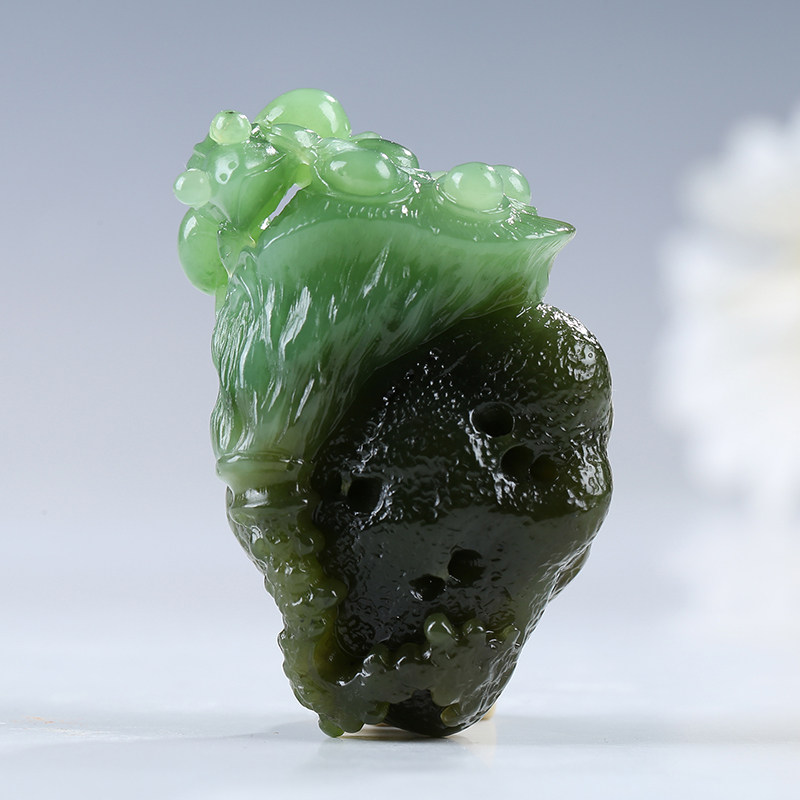 【蛙鸣财旺】俄罗斯老坑碧玉吊坠玉坠青蛙莲蓬挂件玉佩天然玉石