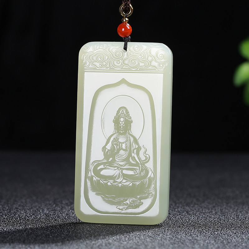 【慈航普渡】新疆和田玉观音吊坠男款女款玉牌青白玉挂件天然玉石
