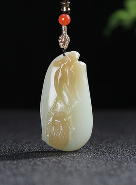 [声名远扬]新疆和田玉蝉竹节吊坠且末料糖白玉男女款玉佩天然玉石