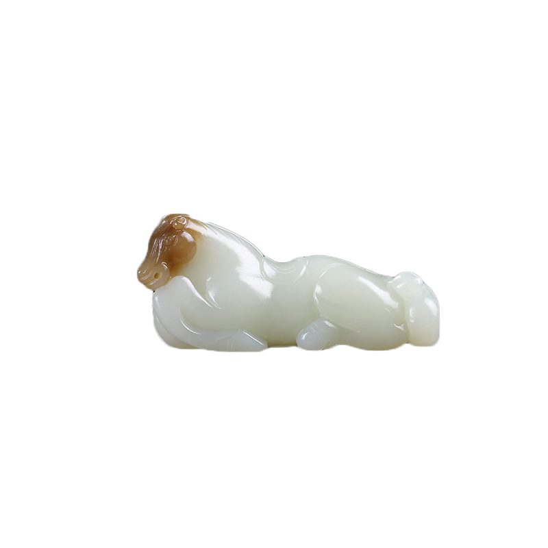 和田玉生肖马玉石吊坠且末糖白玉