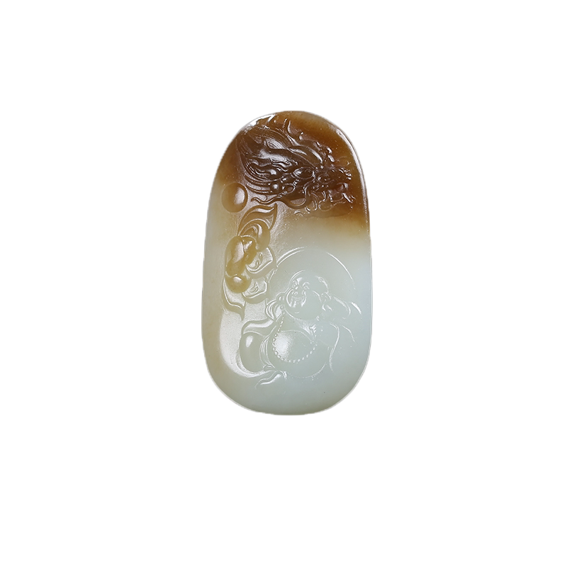 和田玉弥勒佛玉石吊坠糖青白玉