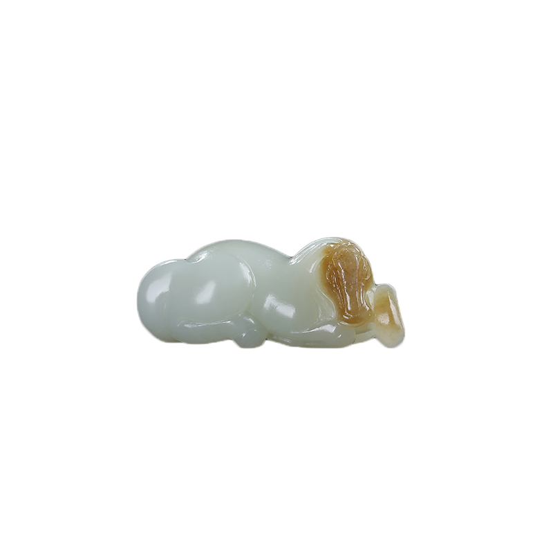 和田玉生肖马玉石吊坠糖青白玉