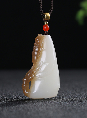 【声名远扬】新疆和田玉蝉竹节吊坠且末糖白玉男女款玉佩天然玉石