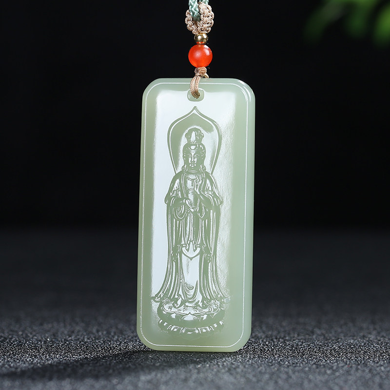 【慈航普渡】新疆和田玉观音吊坠玉牌男款青白玉挂件天然玉石项链