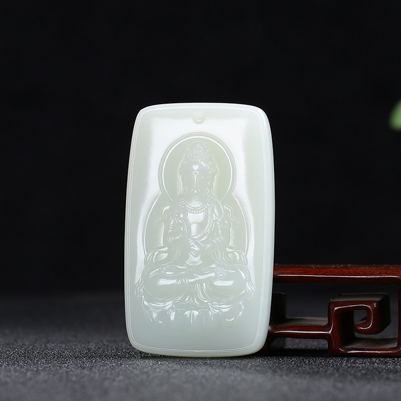 和田玉白玉莲花牌子挂件