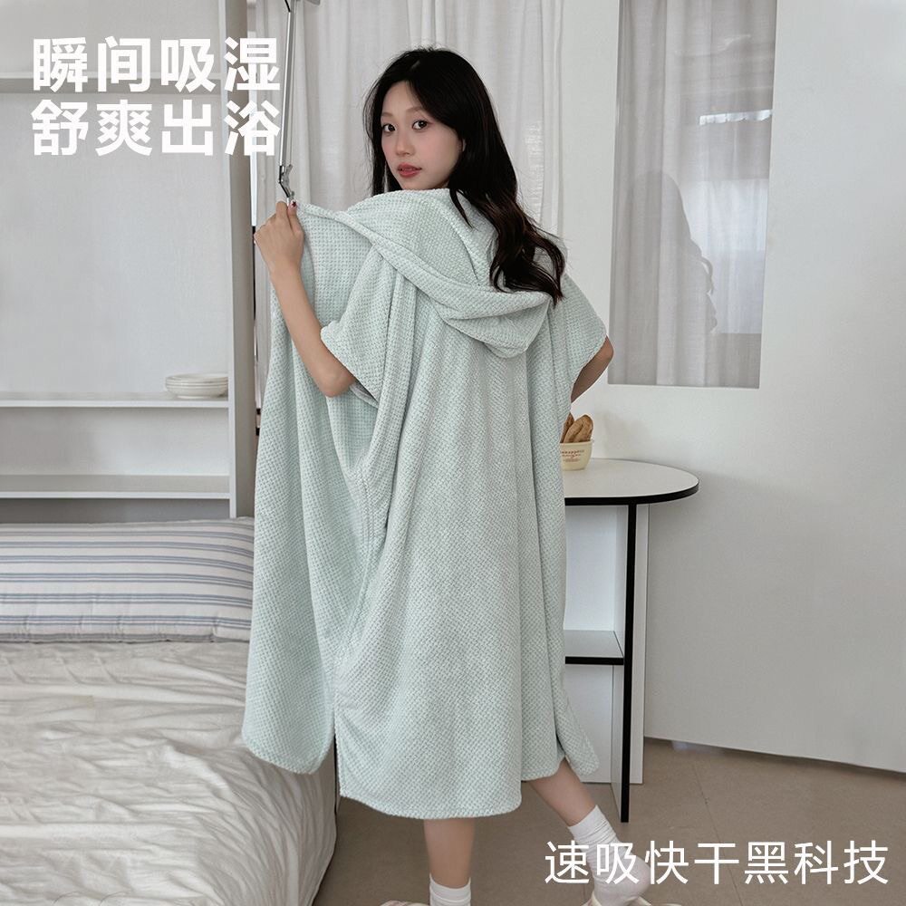 英国ins带帽浴裙浴巾式浴袍女