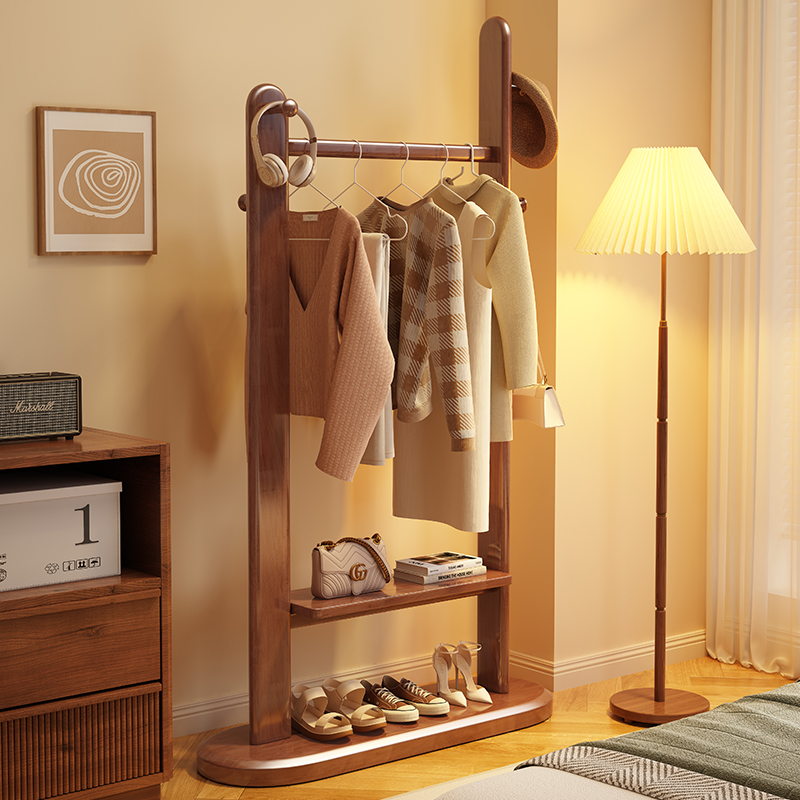 全实木卧室落地式衣帽架家用现代简约加粗挂衣小户型置物挂衣架子