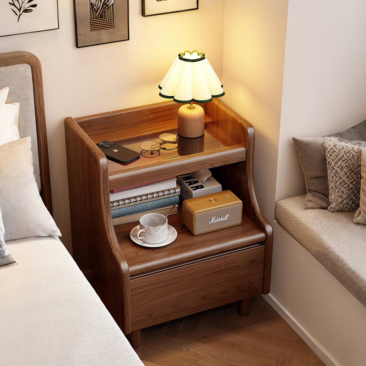 新款实木床头柜小型家用卧室床边窄小侧边柜置物架一体轻奢高级感,住宅家具,床头柜,淘宝优惠券,粉丝福利购,淘宝优惠卷