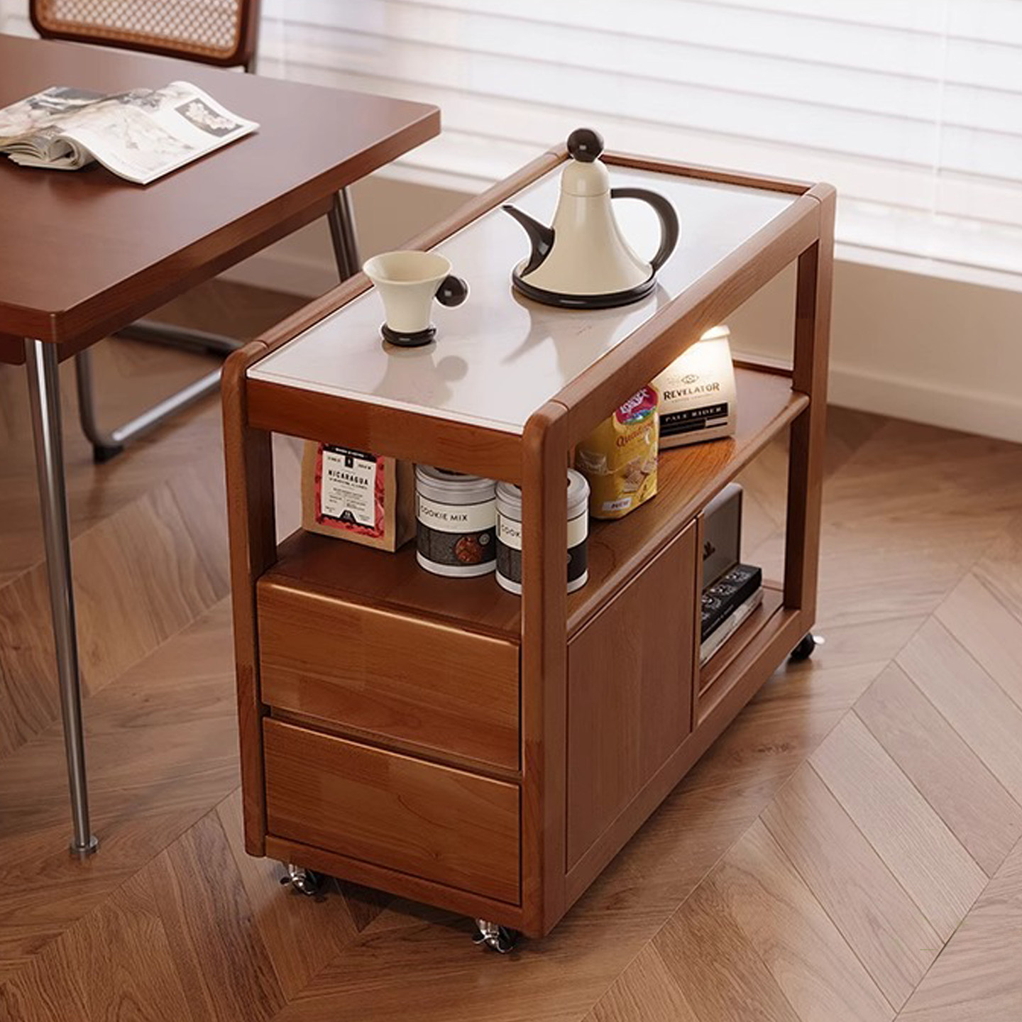 实木边几客厅家用简约沙发侧边柜移动小茶几收纳储物柜零食小推车