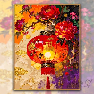 灯影朱华十字绣2026新款线绣古风牡丹灯笼刺绣diy钻石画手工贴砖