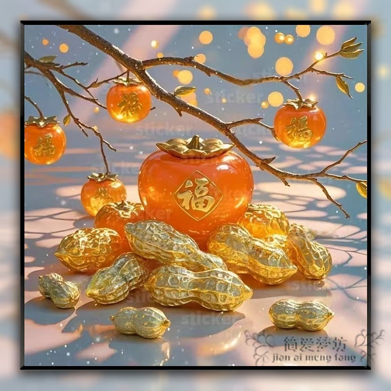 2025新款线绣十字绣新中式好事发生客厅简约现代柿子手工自己刺绣