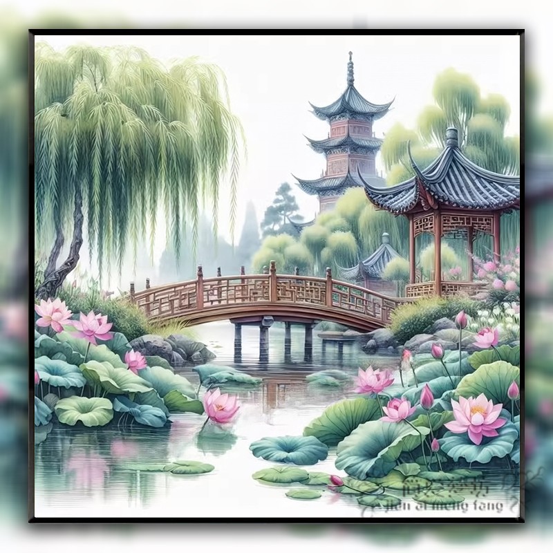 中式意境风景十字绣钻石画满钻2025新款客餐厅手工点贴钻画中国风