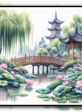 中式意境风景十字绣钻石画满钻2026新款客餐厅手工点贴钻画中国风