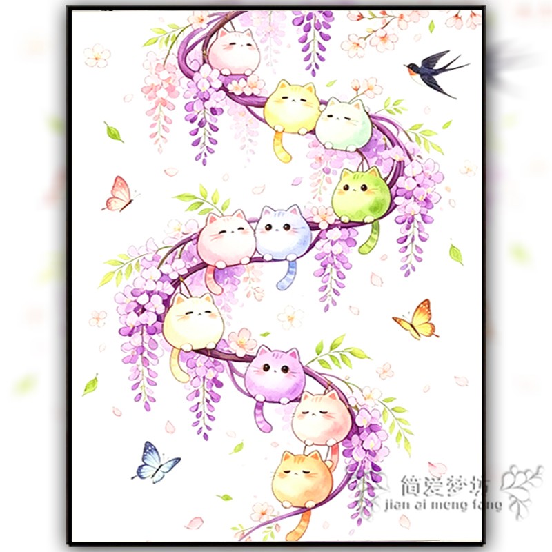 十字绣2026新款满绣唯美紫藤花猫咪简单diy自制刺绣钻石画送朋友