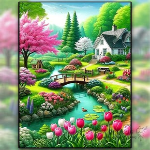印花十字绣2025新款客厅线绣治愈系林间小院手工制作刺绣钻石贴画