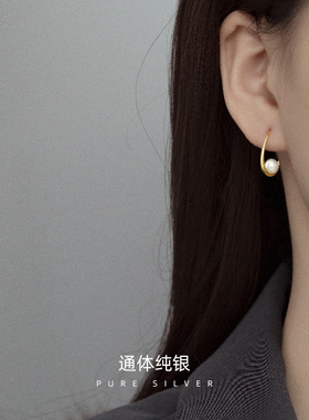 AILJS925银耳环韩国东大门气质简约珍珠耳钩女个性潮人耳坠耳饰品