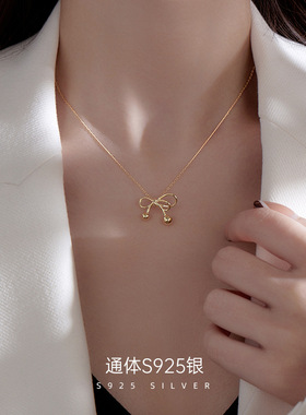 S925纯银清心甜美圆珠蝴蝶结项链女在逃公主颈链高级感ins风礼物