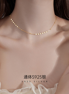 S925银爱心项链女小众设计ins冷淡风高级感圆珠锁骨链颈链choker