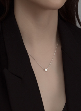 AILJ韩版S925纯银项链INS气质简约方块吊坠女项链链饰学生银饰品