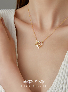 跨境爆款925纯银字母项链女轻奢小众玫瑰花锁骨链气质ins爱心礼物