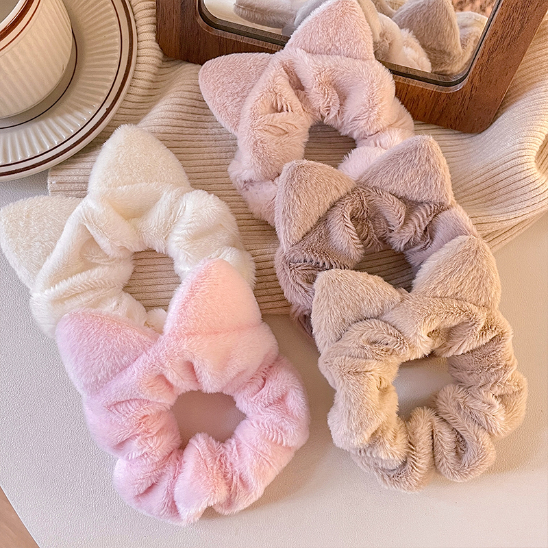 可爱猫耳朵毛绒大肠发圈