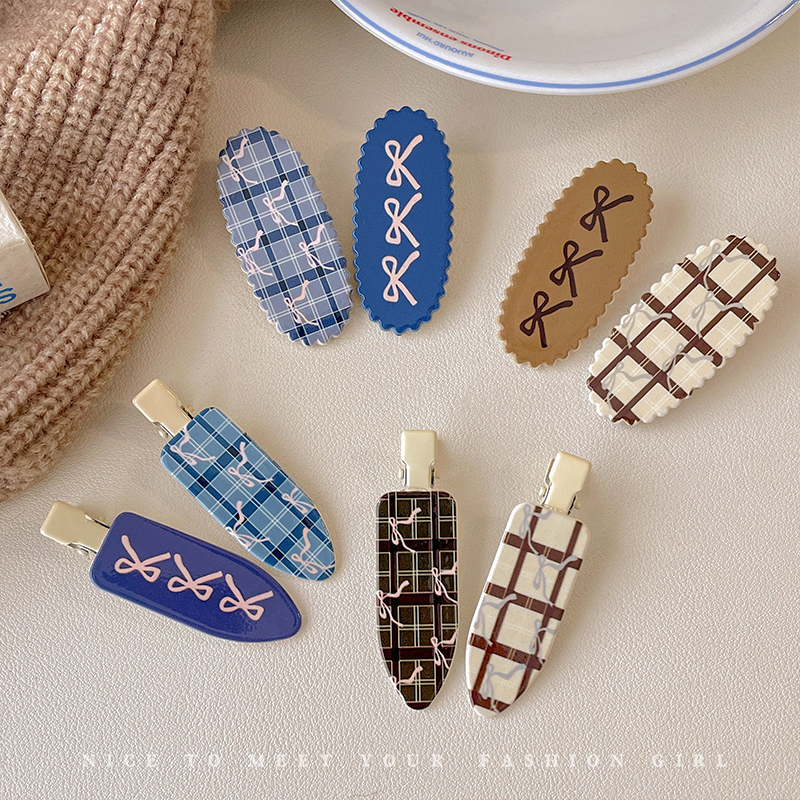 可爱格纹蝴蝶结发夹侧边刘海夹