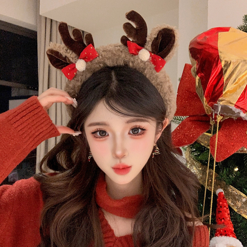 圣诞节头饰可爱鹿角毛绒发箍