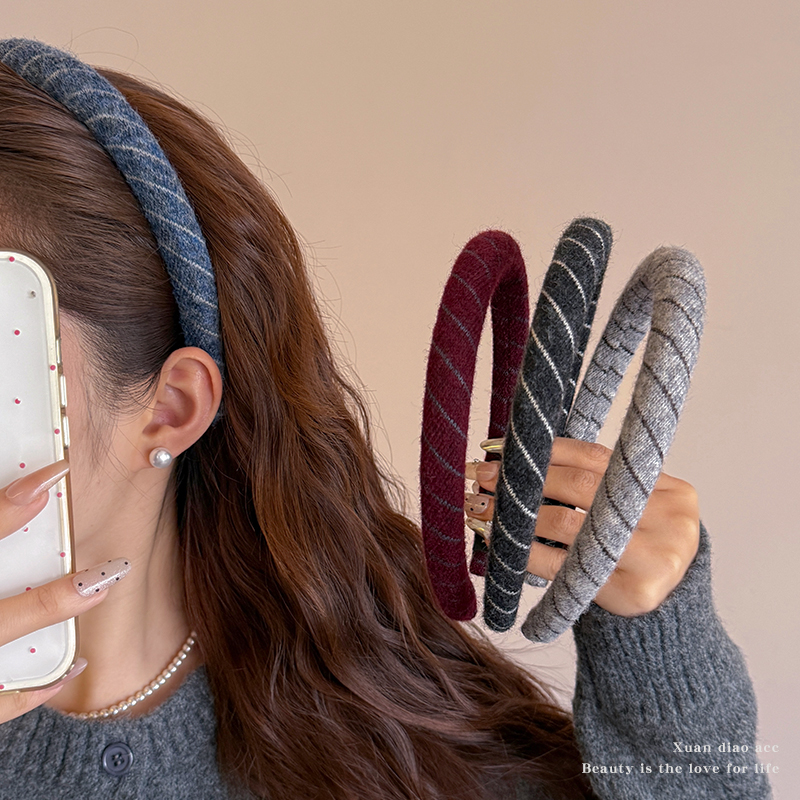 气质细款针织条纹发箍