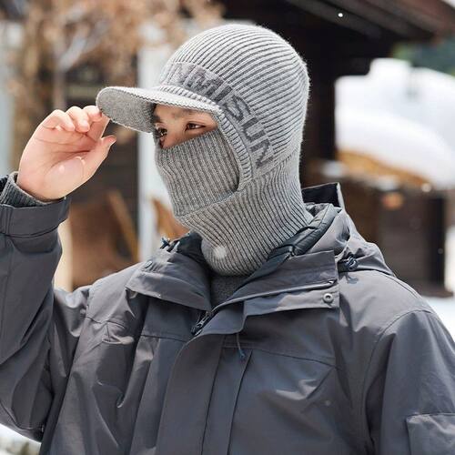 围脖保暖帽子冬天男士加厚加绒一体毛线帽防风骑车防寒护耳针织