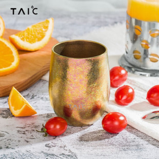 TAIC钛可纯钛咖啡杯金属双层隔热啤酒隔温英国早餐杯圆融杯200ml