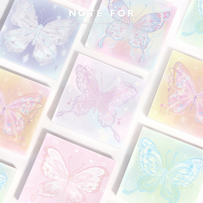 NOTE FOR 100张便签《缤纷梦蝶》渐变文艺手绘涂鸦风手账便签拼贴素材小蝴蝶图案留言手帐备忘纸计划打卡