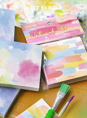 NOTE FOR 100张便签《水彩记事笺》ins七彩缤纷涂鸦色块手账便签清爽明亮配色手帐备忘打卡留言记事纸