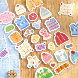 信的恋人 毛毡贴纸《暖暖日记簿》韩系微秋冬温暖蜡笔风插画针织动物手帐素材贴纸毛绒装饰衣服贴包包贴布贴