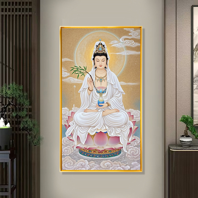 人物满绣2025新款线绣竖版观音十字绣坐莲观音十字绣莲花菩萨挂画